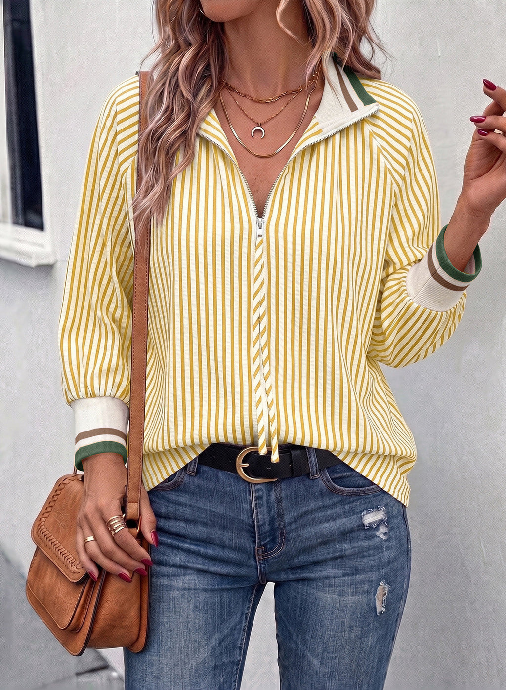 Dokotoo Women's 3/4 Sleeve Tops Striped Half Zip 2026 Fall Shirts Blouses