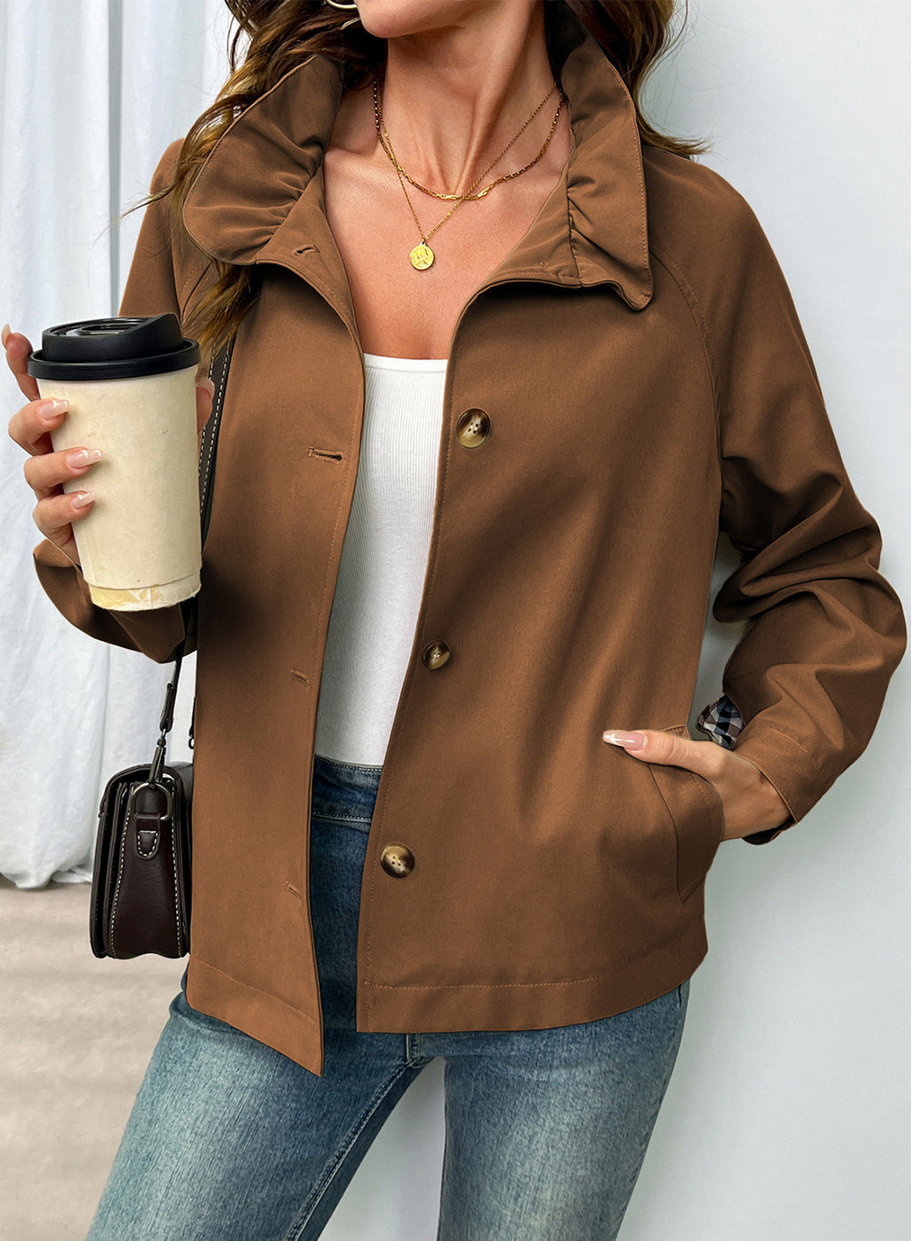 Dokotoo Womens Trench Coat Lightweight Single Breasted Jacket Outerwear