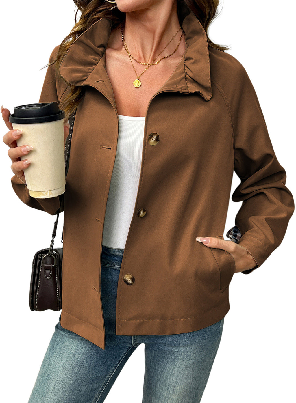 Dokotoo Womens Trench Coat Lightweight Single Breasted Jacket Outerwear