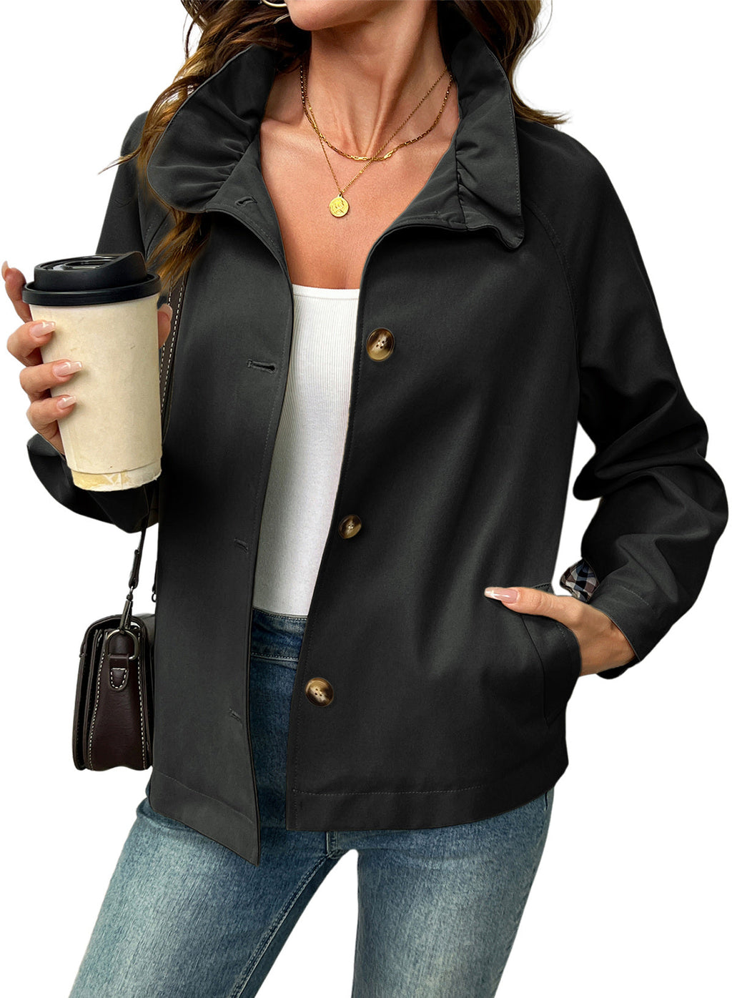 Dokotoo Womens Trench Coat Lightweight Single Breasted Jacket Outerwear
