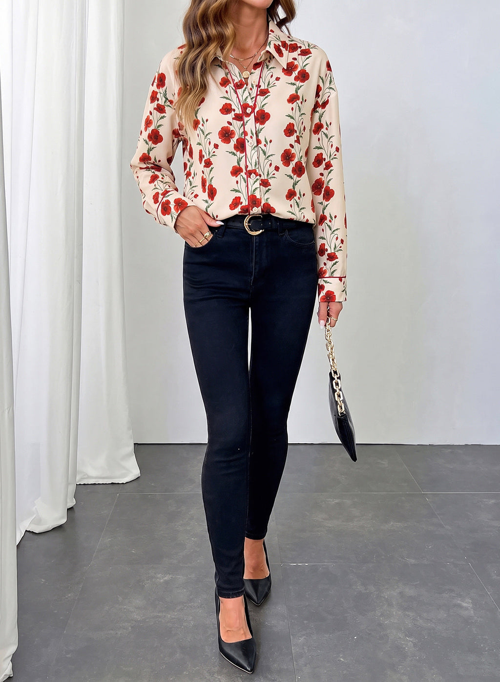 Womens Tops Polka Dot Long Sleeve Button Down Blouses