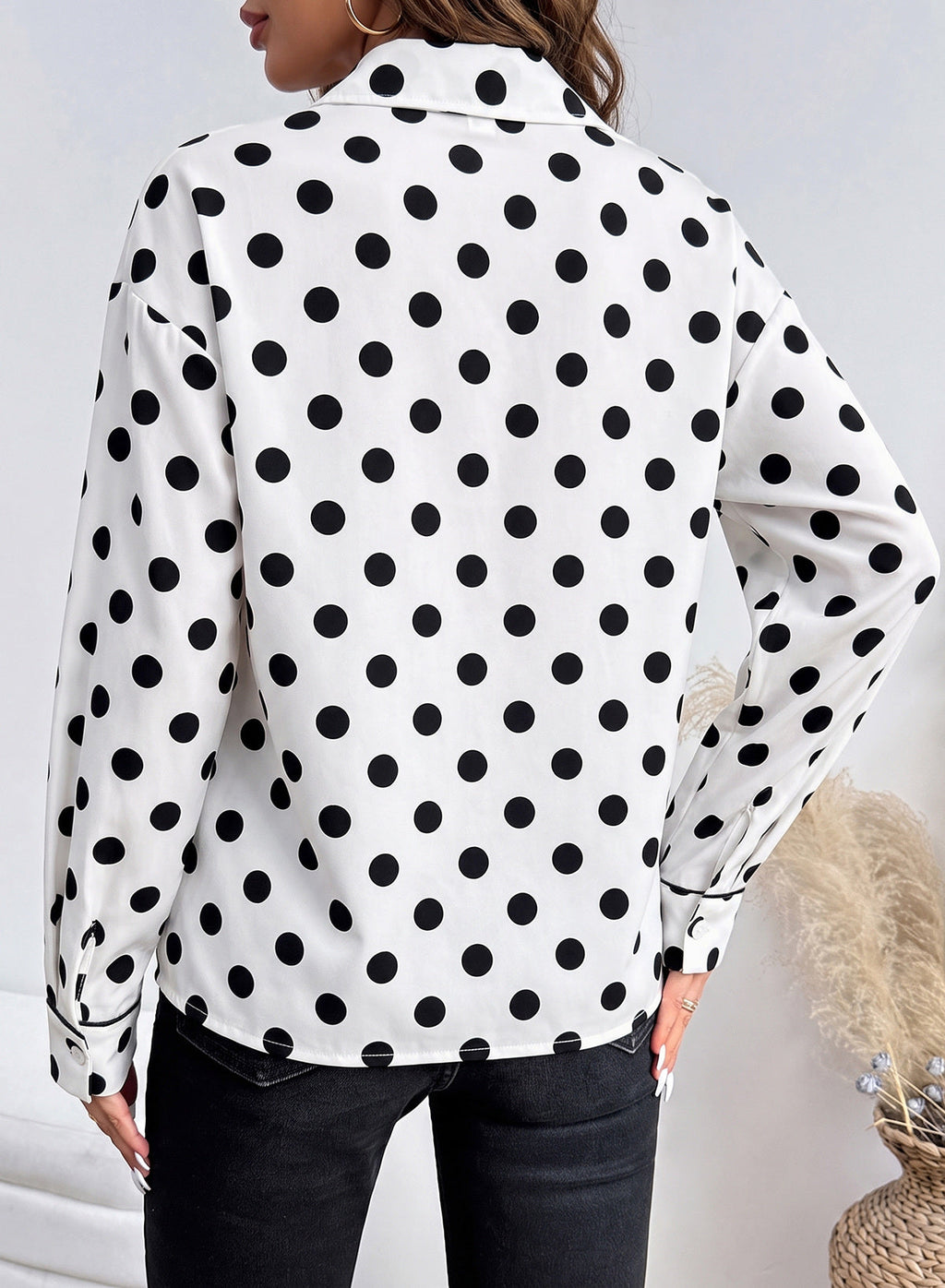 Womens Tops Polka Dot Long Sleeve Button Down Blouses