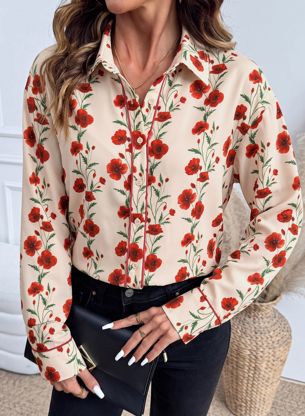 Womens Tops Polka Dot Long Sleeve Button Down Blouses