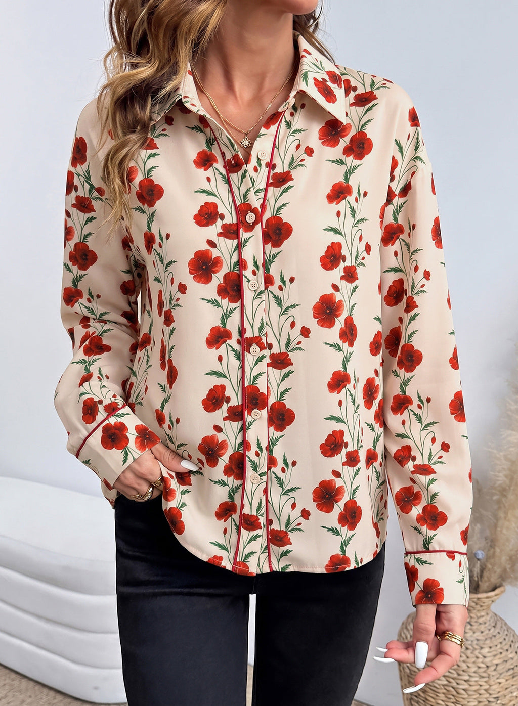 Womens Tops Polka Dot Long Sleeve Button Down Blouses