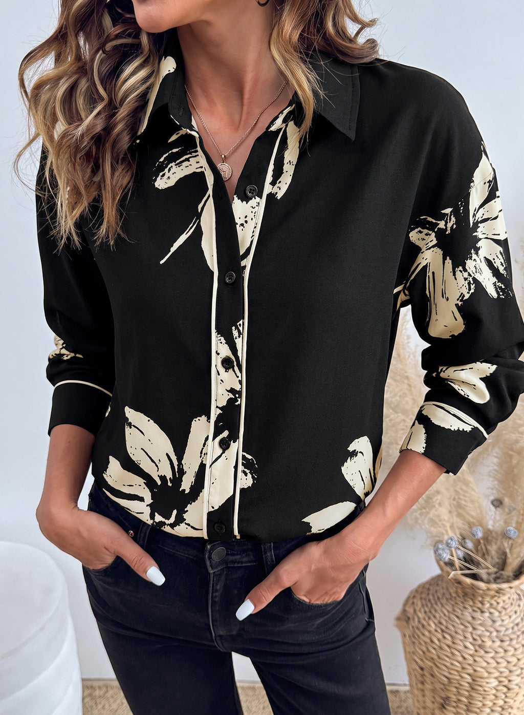 Womens Tops Polka Dot Long Sleeve Button Down Blouses