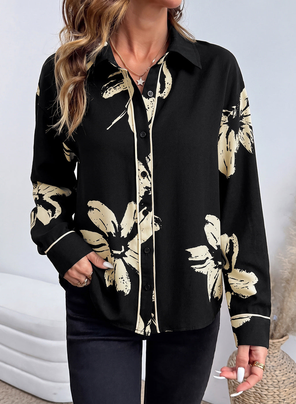 Womens Tops Polka Dot Long Sleeve Button Down Blouses