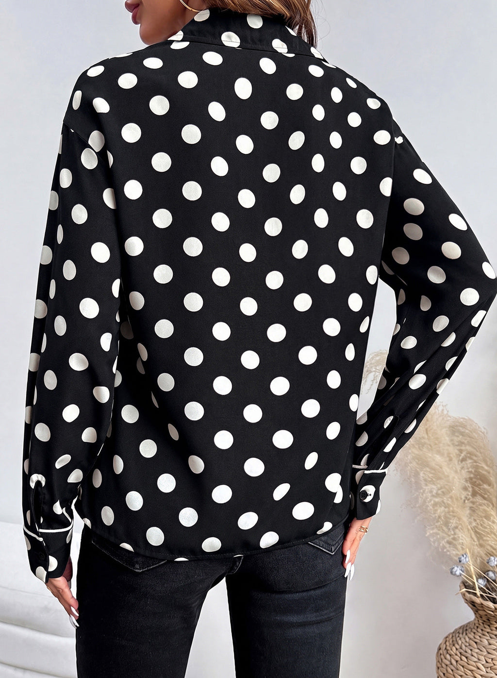 Womens Tops Polka Dot Long Sleeve Button Down Blouses