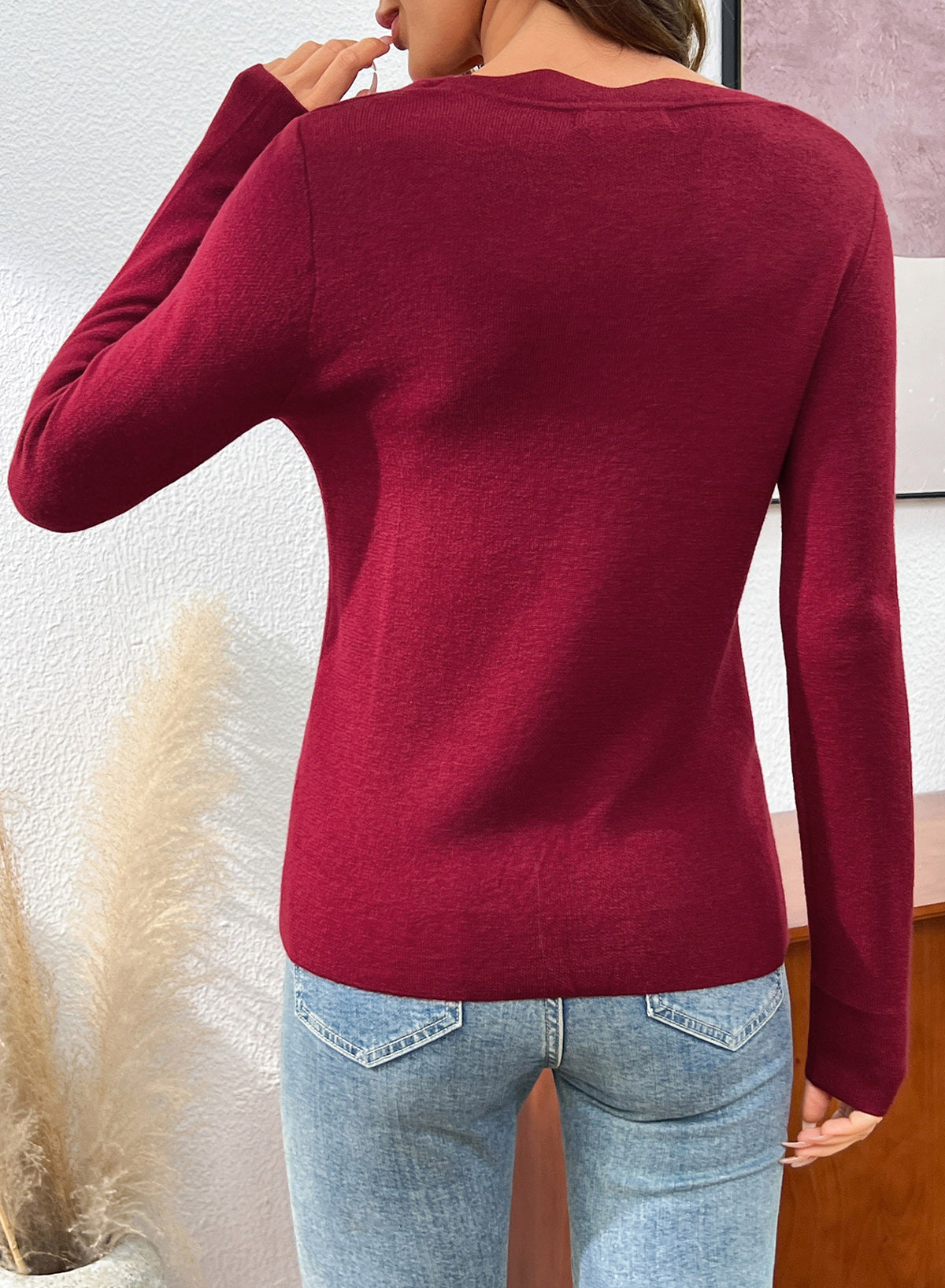 Dokotoo Womens Square Neck Long Sleeve Wool Blend Pullover Sweater