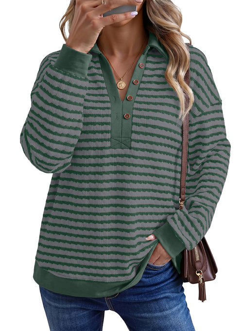 Dokotoo Oversized Henley Neck Sweatshirt for Women Striped Pullover Tops