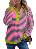 Dokotoo Oversized Henley Neck Sweatshirt for Women Striped Pullover Tops