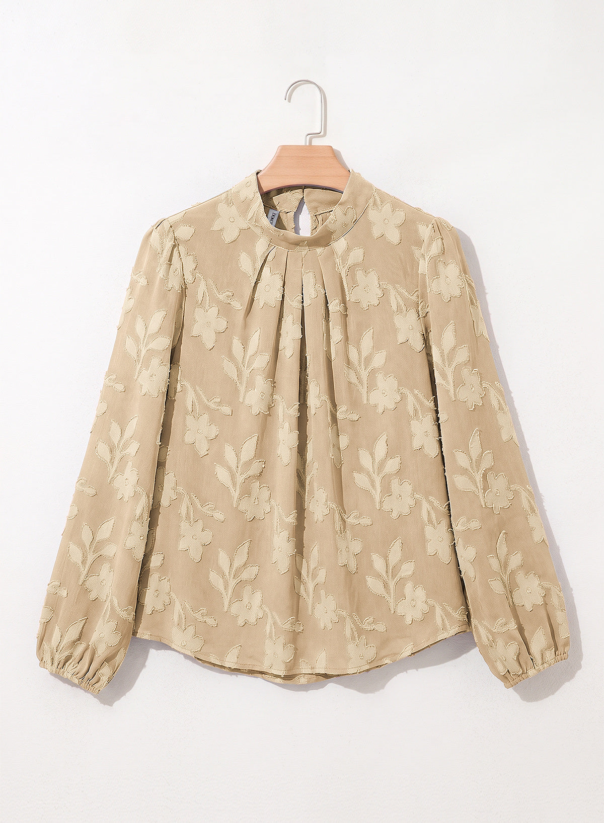 Dokotoo Womens Tops Mock Neck Pleated Floral Burnout Long Sleeve Shirts