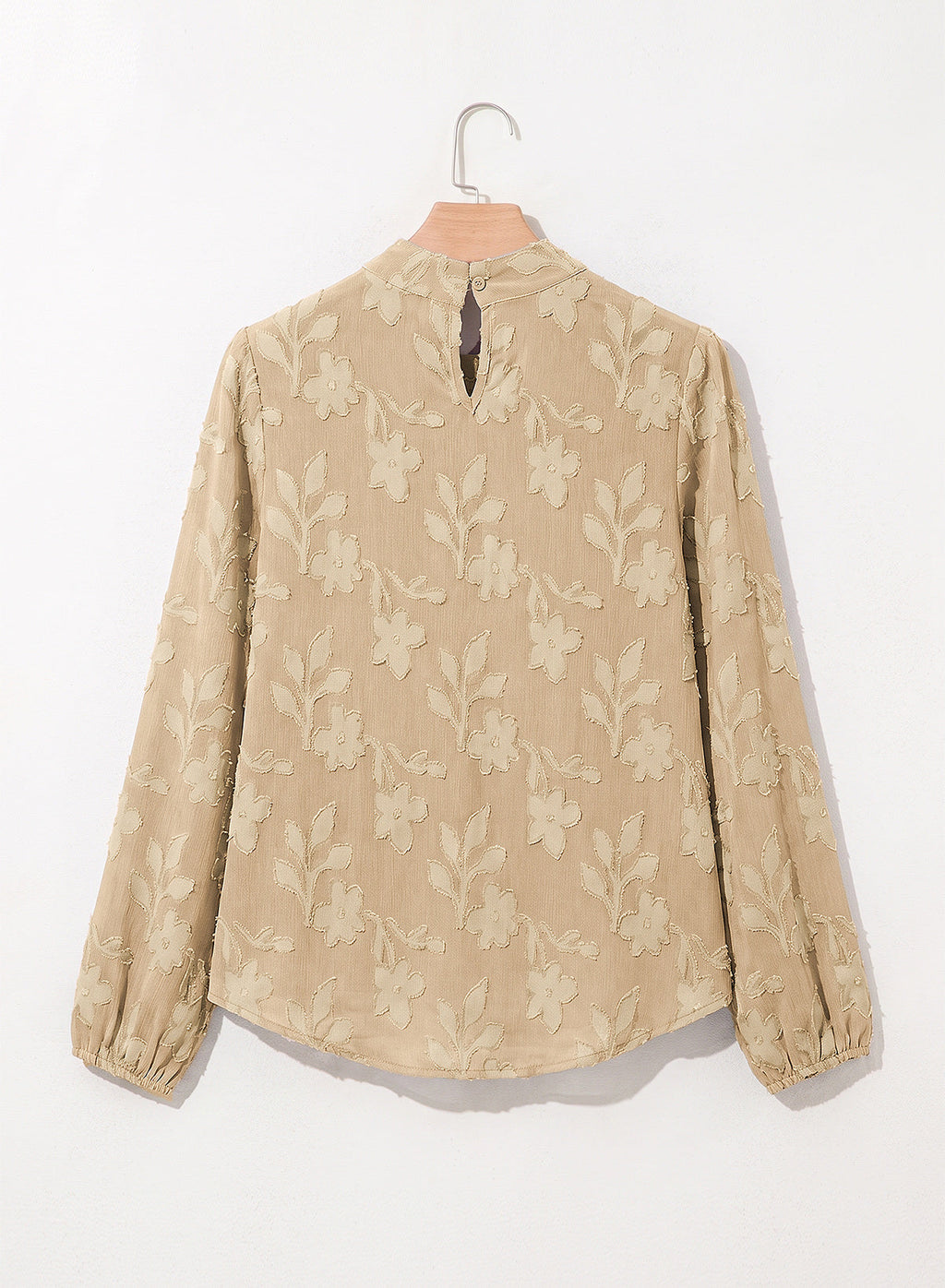 Dokotoo Womens Tops Mock Neck Pleated Floral Burnout Long Sleeve Shirts