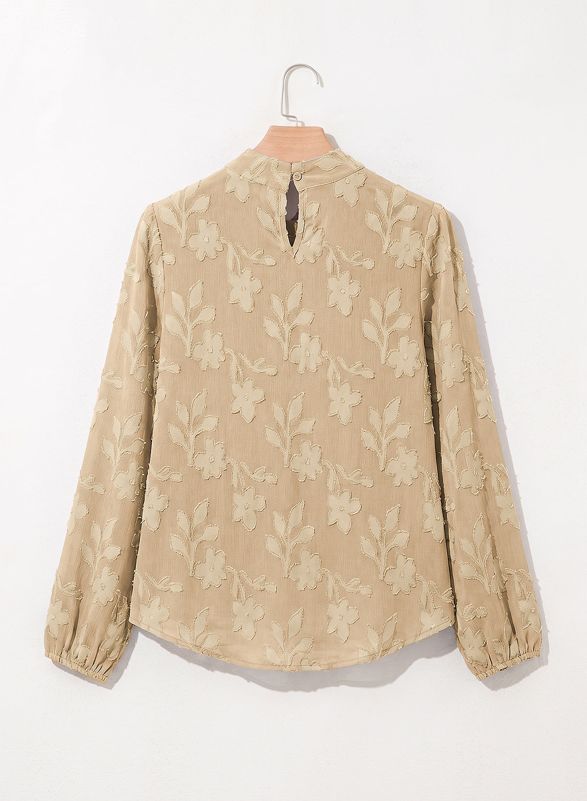 Dokotoo Womens Tops Mock Neck Pleated Floral Burnout Long Sleeve Shirts