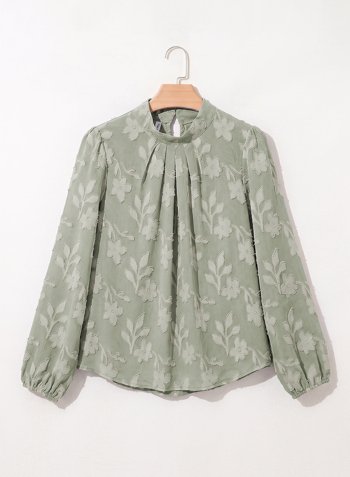 Dokotoo Womens Tops Mock Neck Pleated Floral Burnout Long Sleeve Shirts