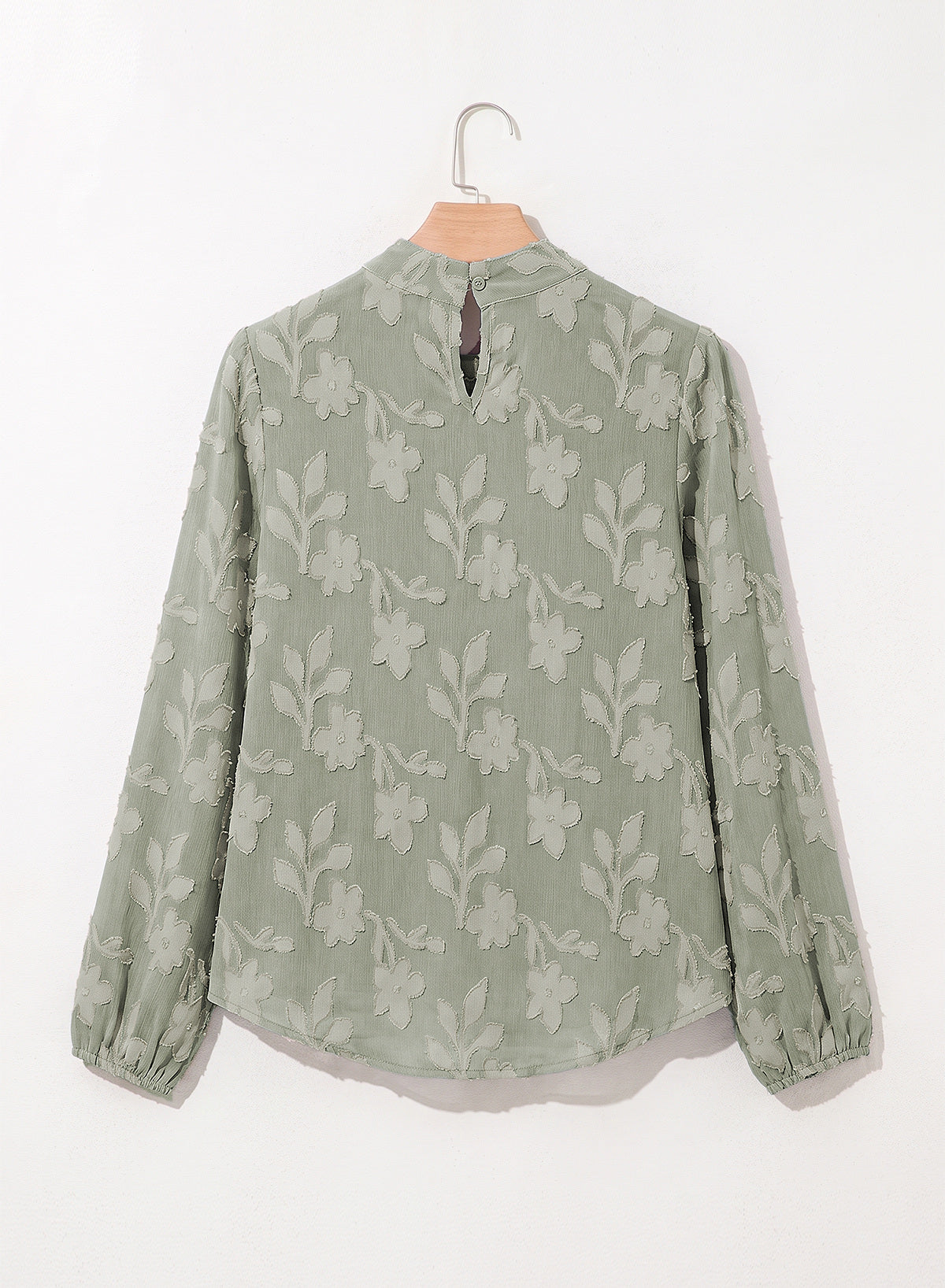 Dokotoo Womens Tops Mock Neck Pleated Floral Burnout Long Sleeve Shirts