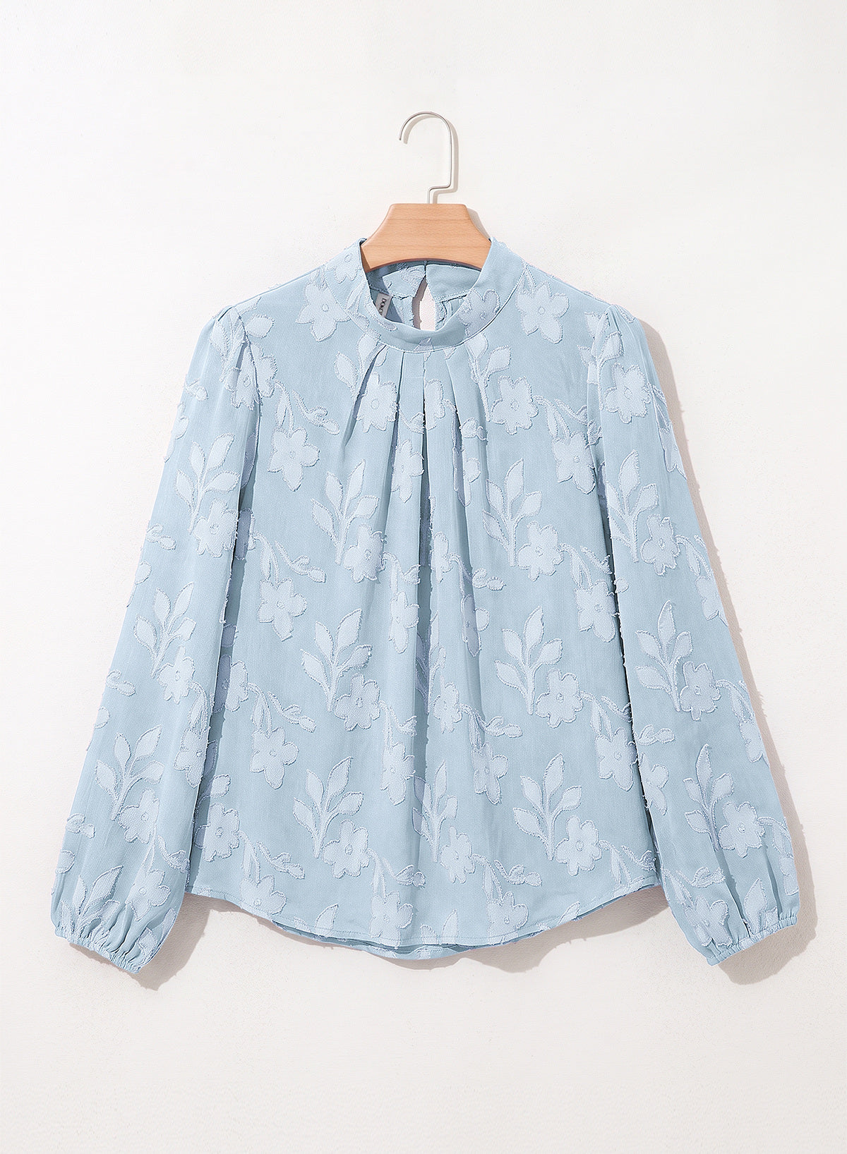 Dokotoo Womens Tops Mock Neck Pleated Floral Burnout Long Sleeve Shirts
