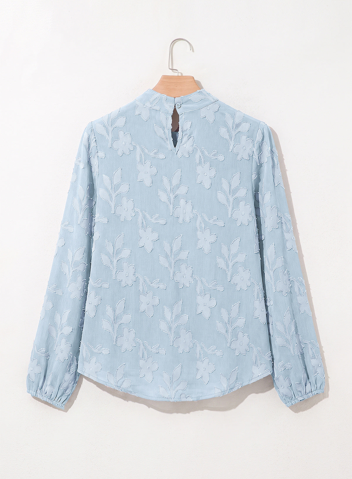 Dokotoo Womens Tops Mock Neck Pleated Floral Burnout Long Sleeve Shirts