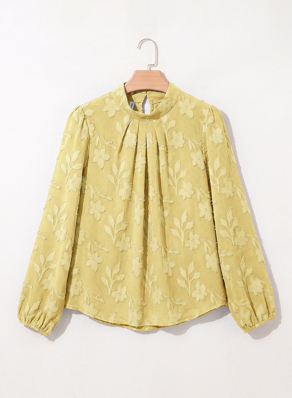 Dokotoo Womens Tops Mock Neck Pleated Floral Burnout Long Sleeve Shirts
