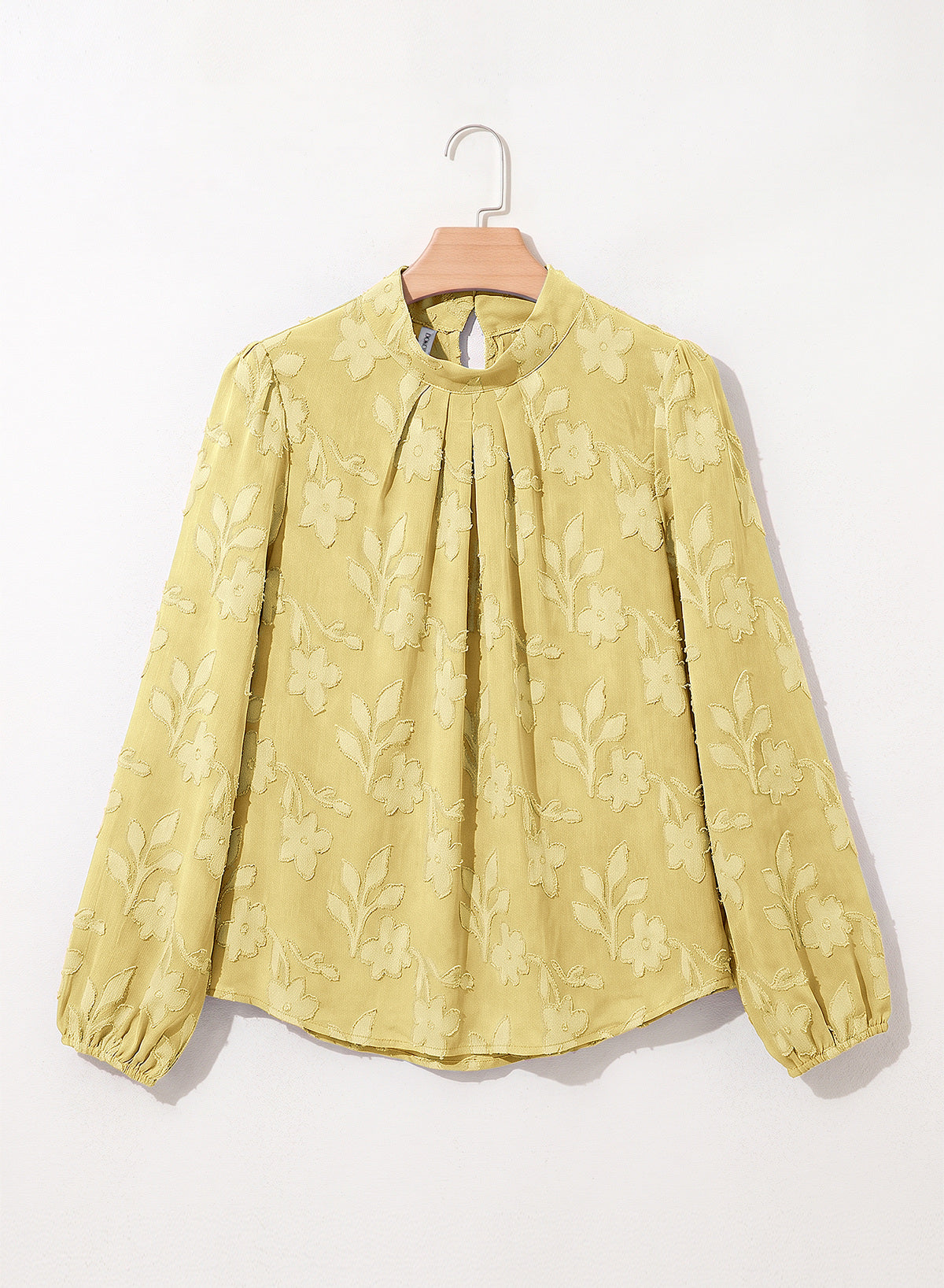 Dokotoo Womens Tops Mock Neck Pleated Floral Burnout Long Sleeve Shirts