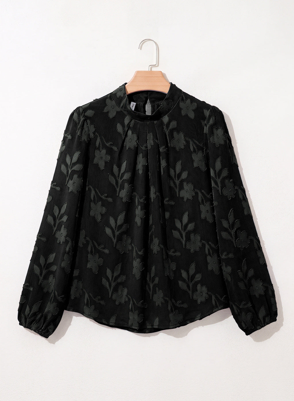Dokotoo Womens Tops Mock Neck Pleated Floral Burnout Long Sleeve Shirts