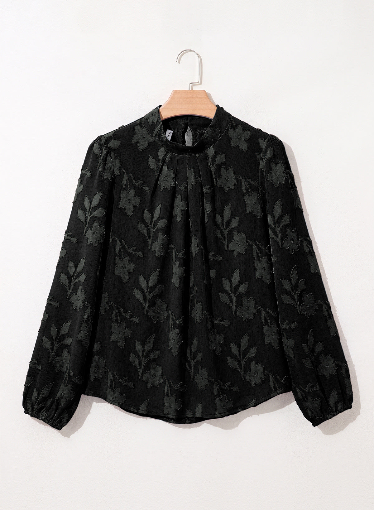 Dokotoo Womens Tops Mock Neck Pleated Floral Burnout Long Sleeve Shirts