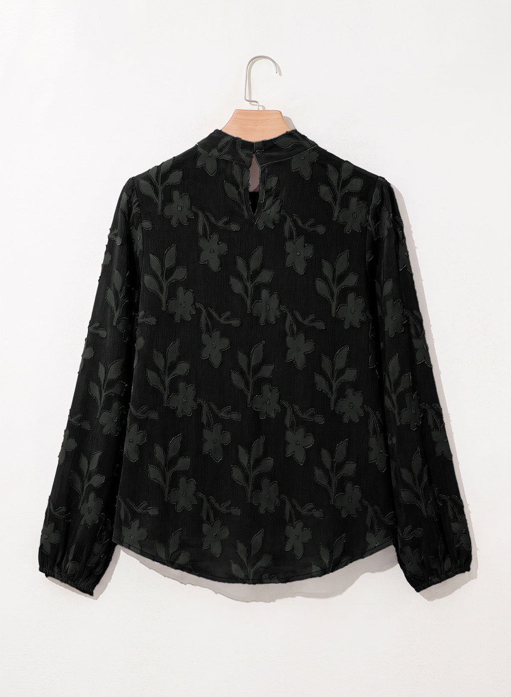 Dokotoo Womens Tops Mock Neck Pleated Floral Burnout Long Sleeve Shirts