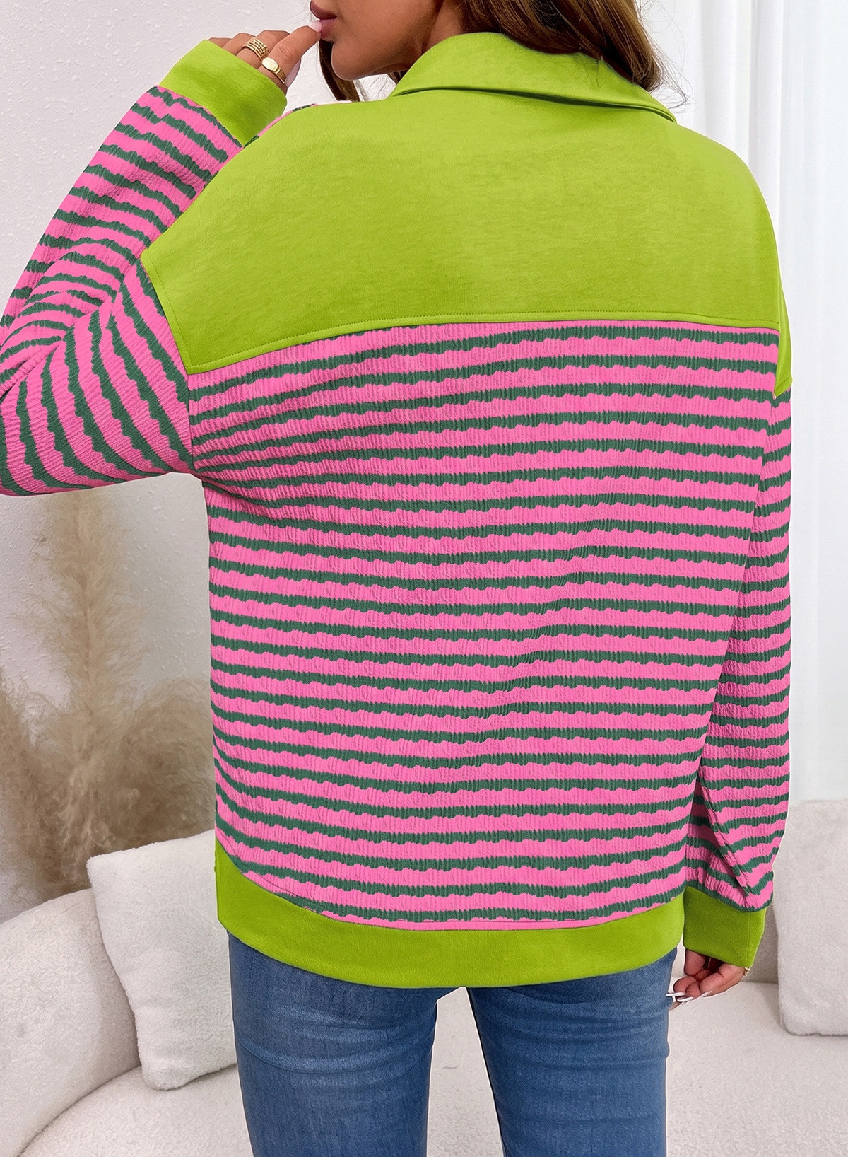 Dokotoo Oversized Henley Neck Sweatshirt for Women Striped Pullover Tops