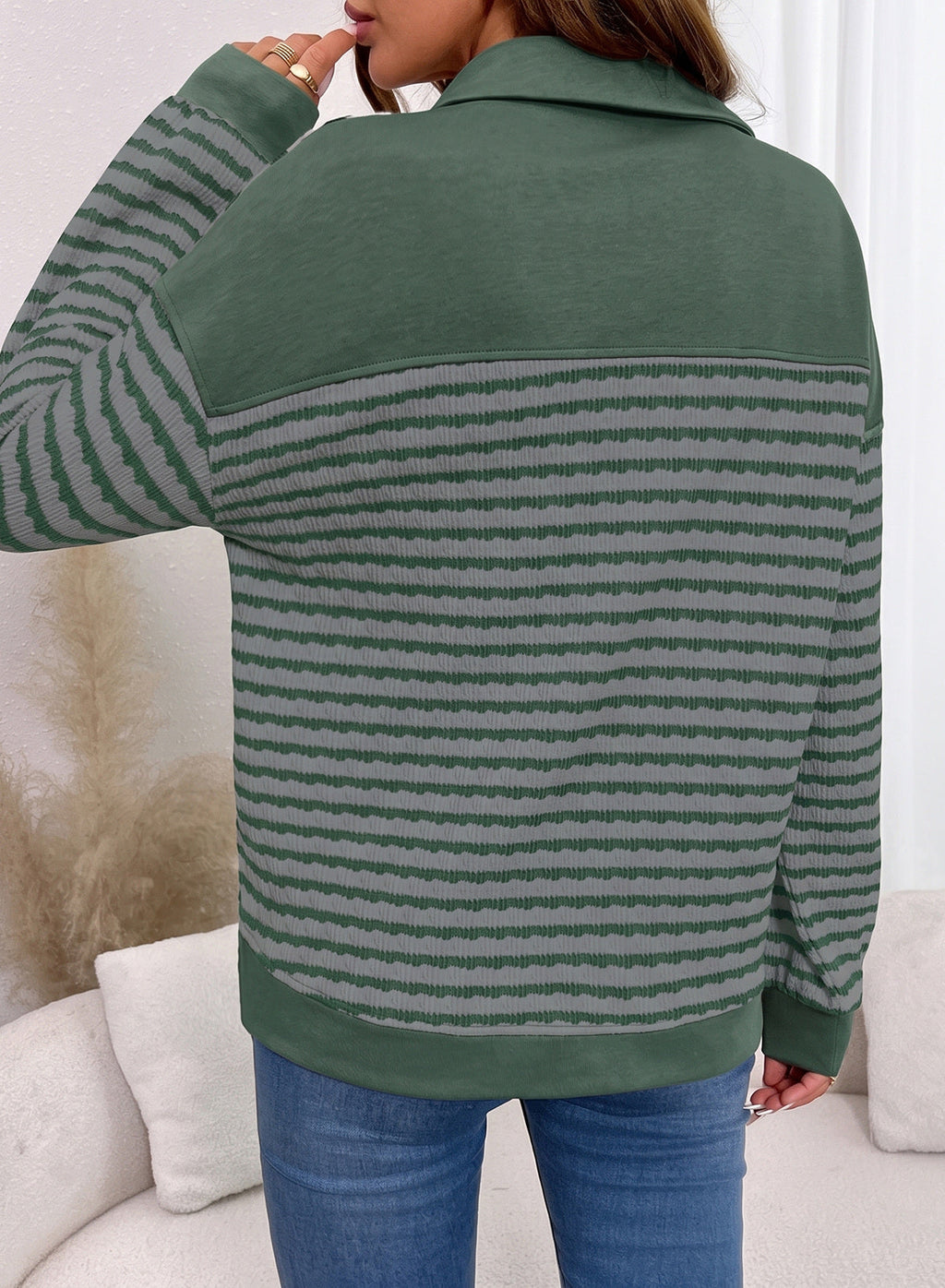 Dokotoo Oversized Henley Neck Sweatshirt for Women Striped Pullover Tops
