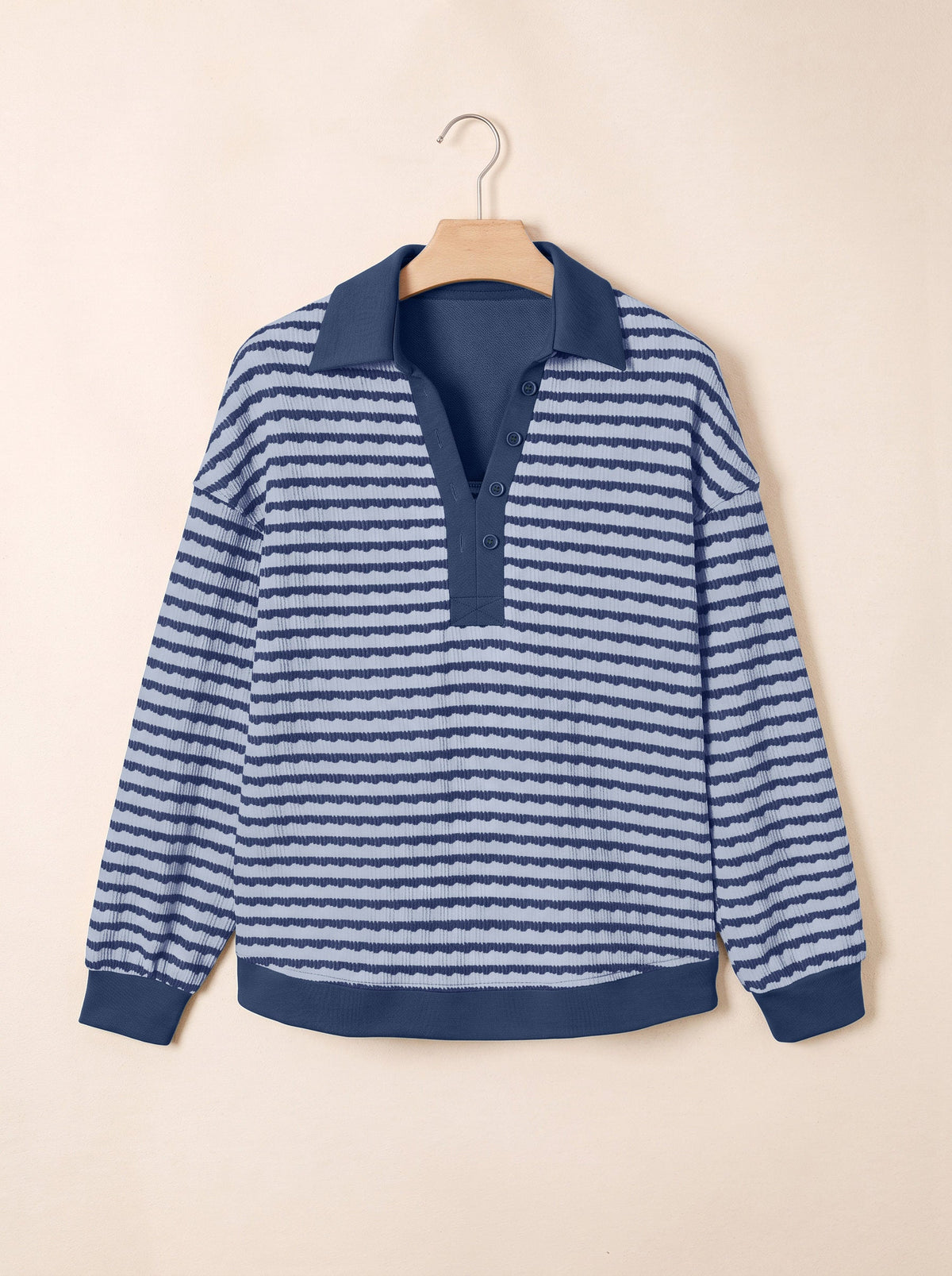 Dokotoo Oversized Henley Neck Sweatshirt for Women Striped Pullover Tops
