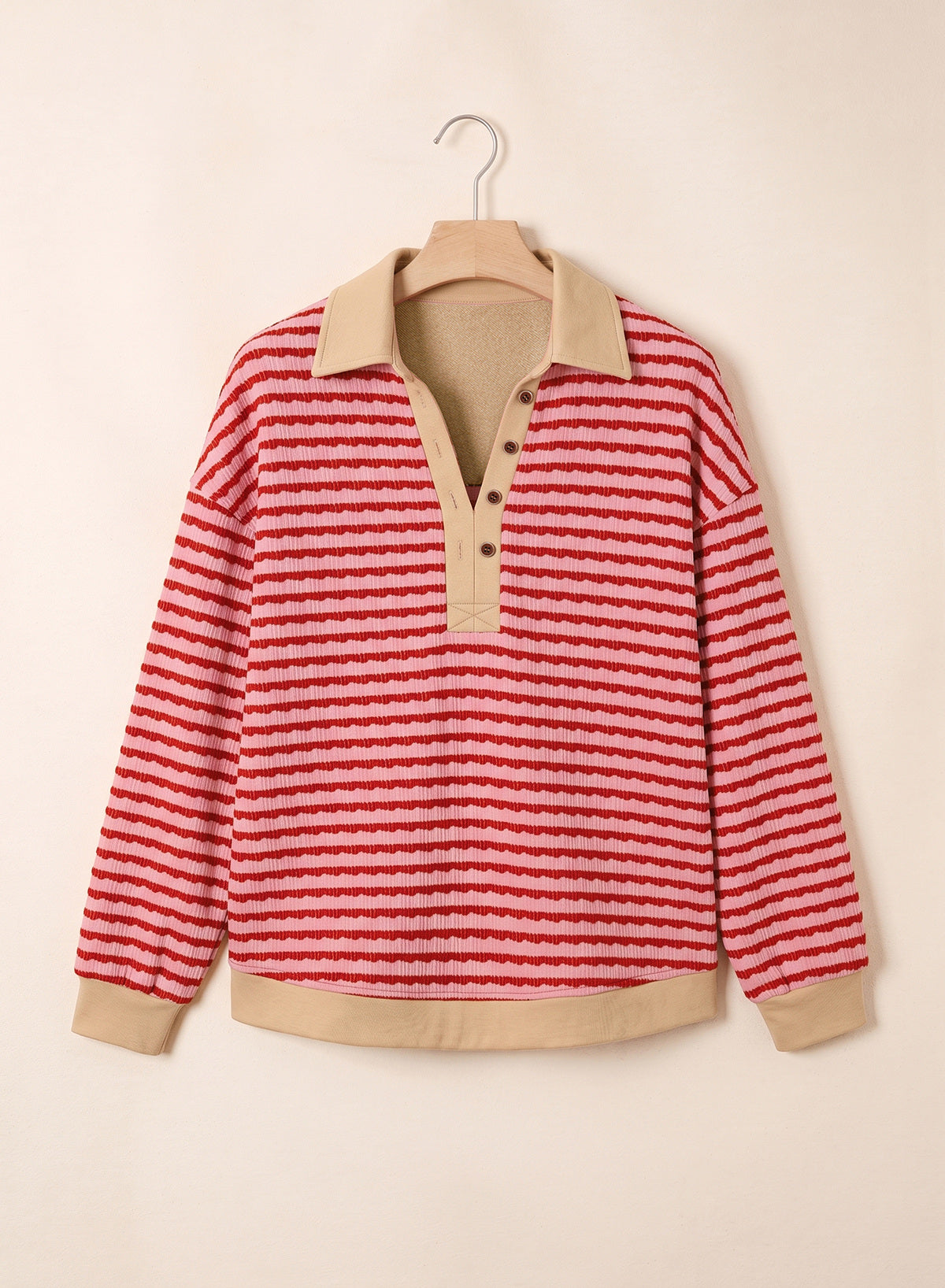 Dokotoo Oversized Henley Neck Sweatshirt for Women Striped Pullover Tops