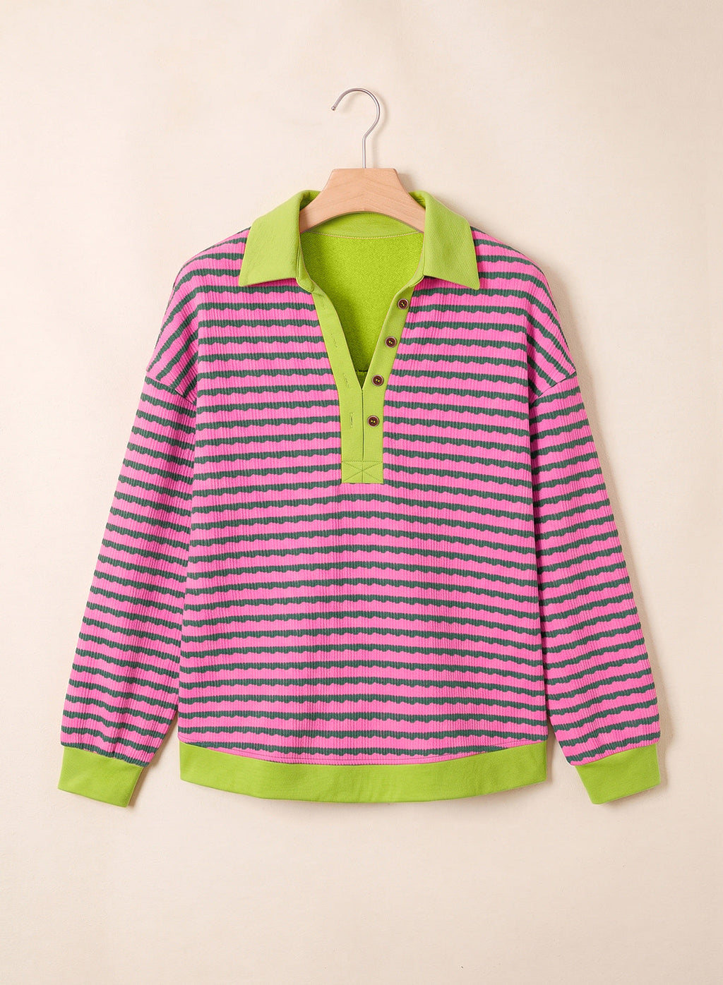 Dokotoo Oversized Henley Neck Sweatshirt for Women Striped Pullover Tops