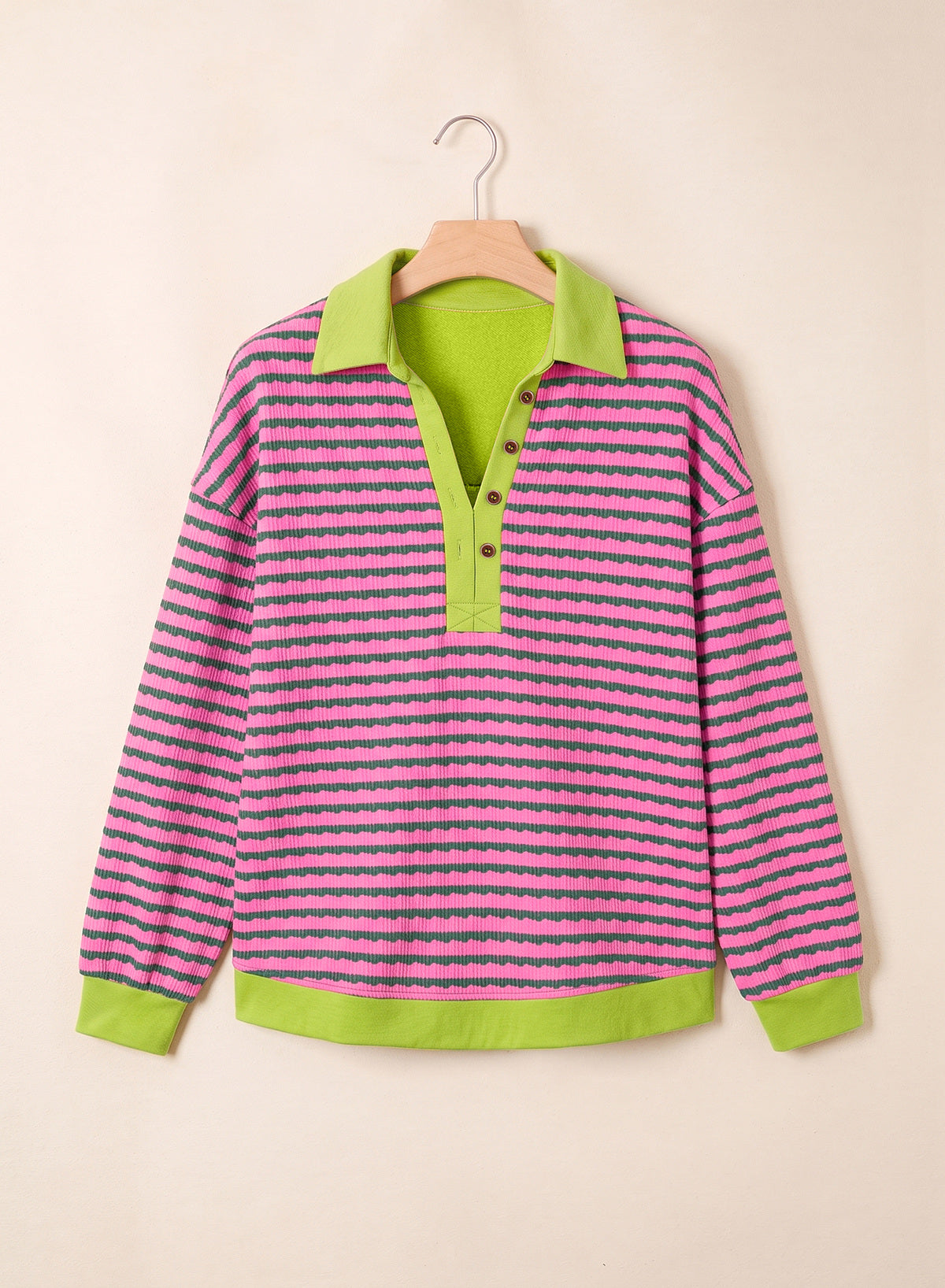 Dokotoo Oversized Henley Neck Sweatshirt for Women Striped Pullover Tops