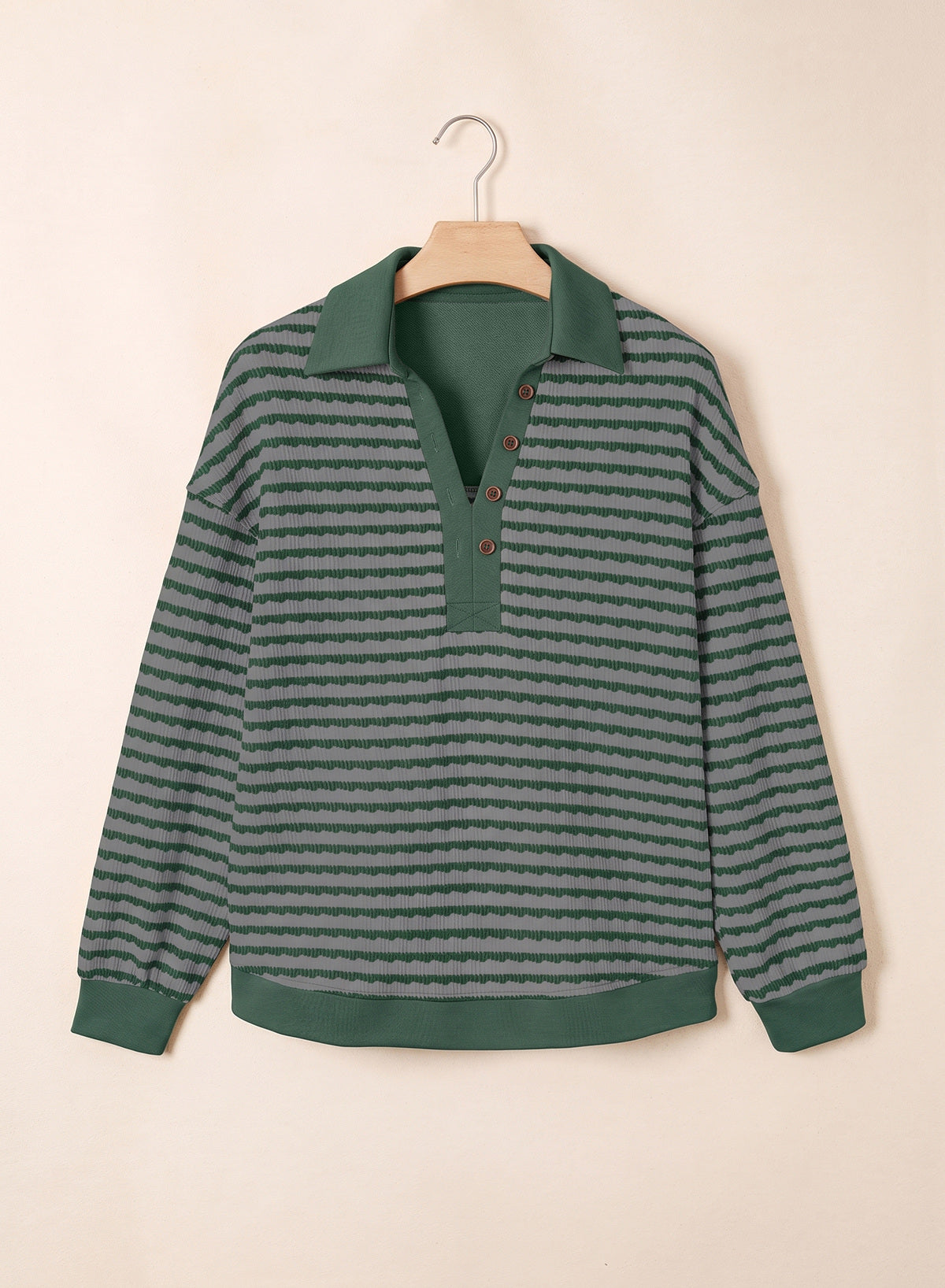 Dokotoo Oversized Henley Neck Sweatshirt for Women Striped Pullover Tops