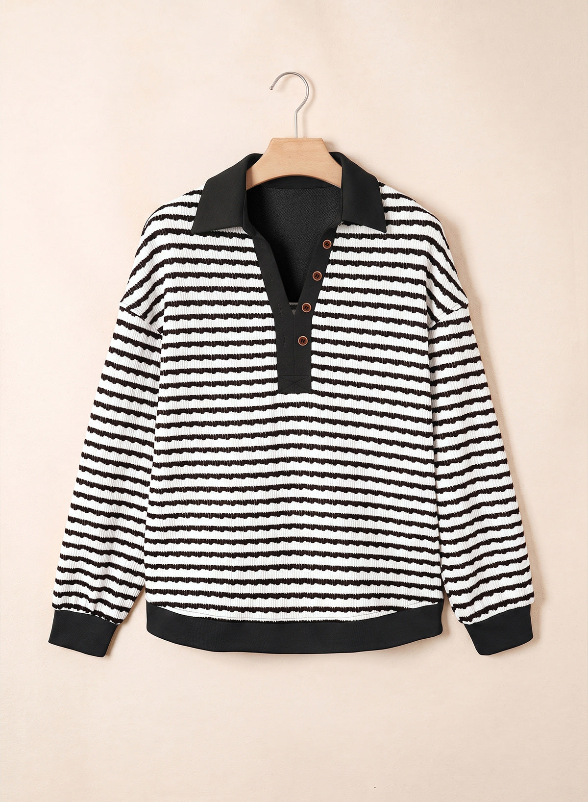 Dokotoo Oversized Henley Neck Sweatshirt for Women Striped Pullover Tops