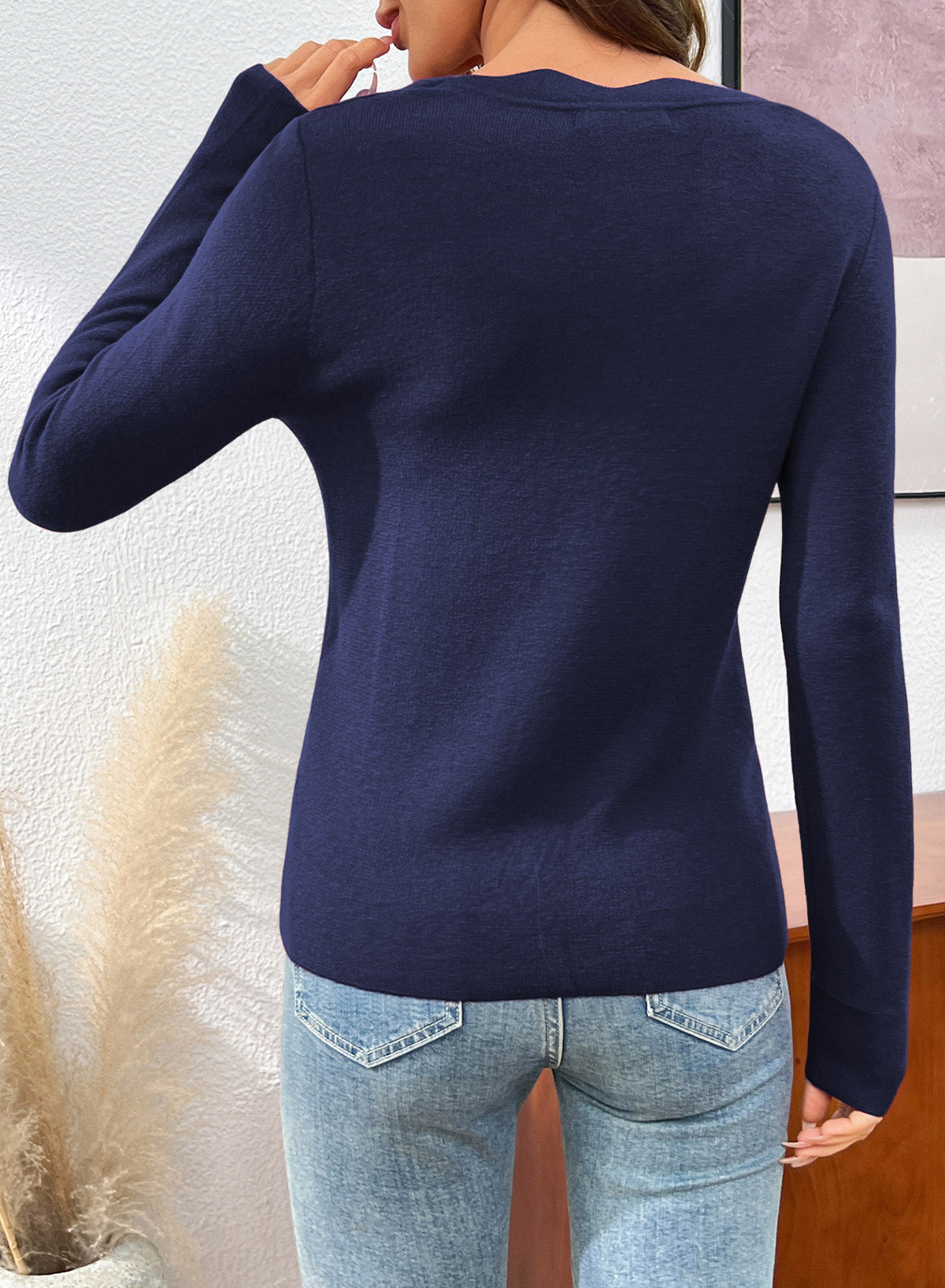 Dokotoo Womens Square Neck Long Sleeve Wool Blend Pullover Sweater