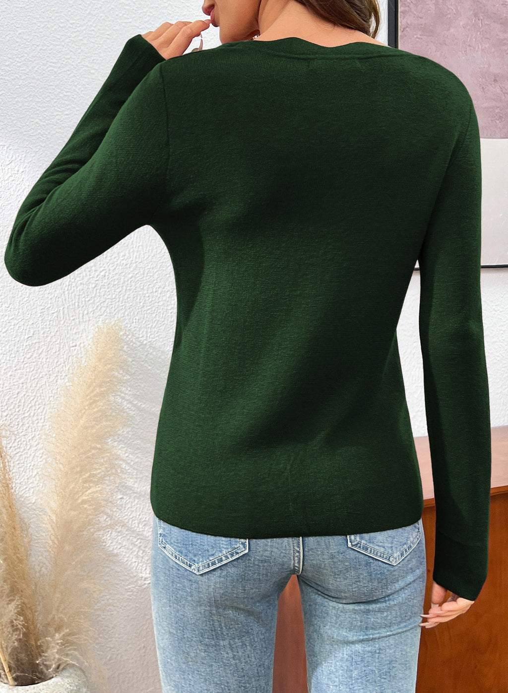 Dokotoo Womens Square Neck Long Sleeve Wool Blend Pullover Sweater
