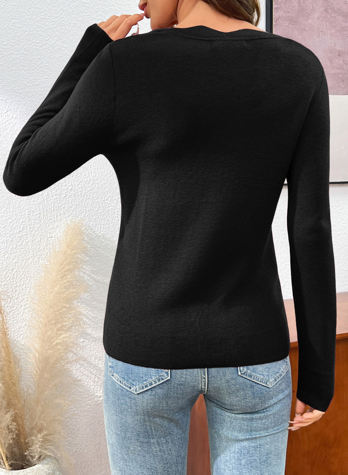 Dokotoo Womens Square Neck Long Sleeve Wool Blend Pullover Sweater