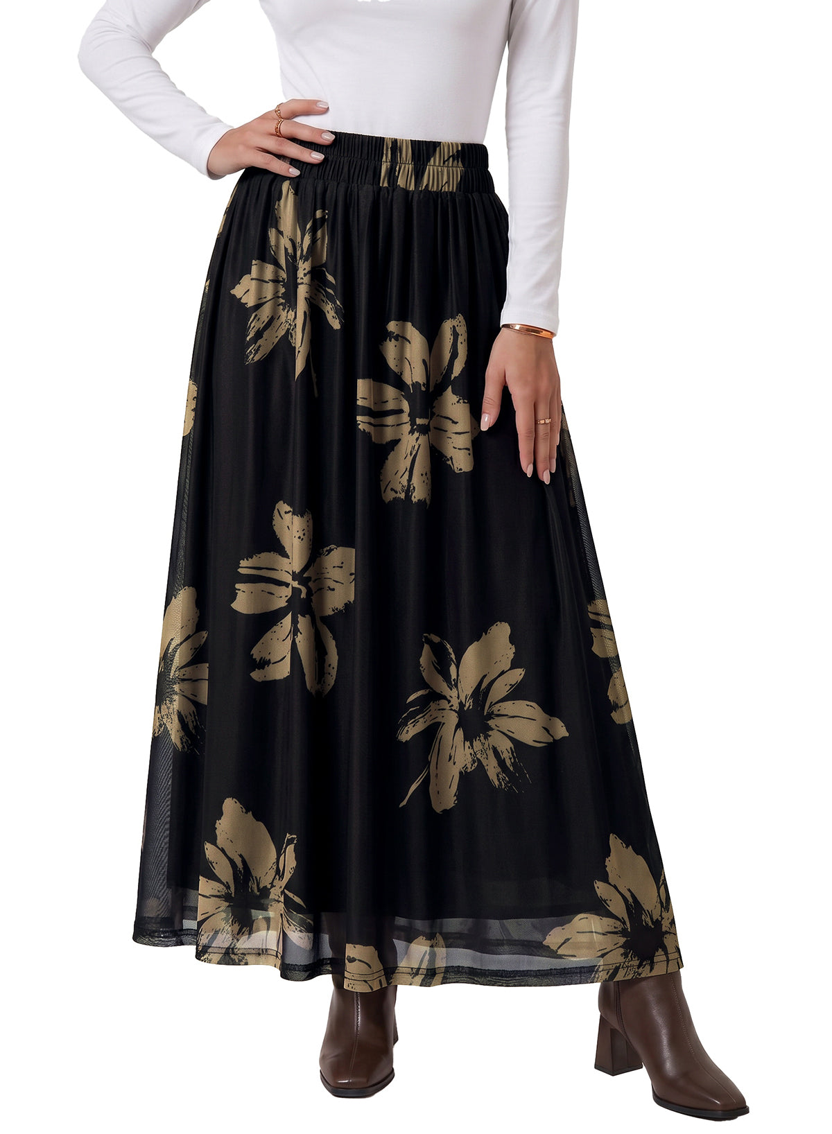Fall Skirts for Women High Waist A-line Flowy Maxi Skirt