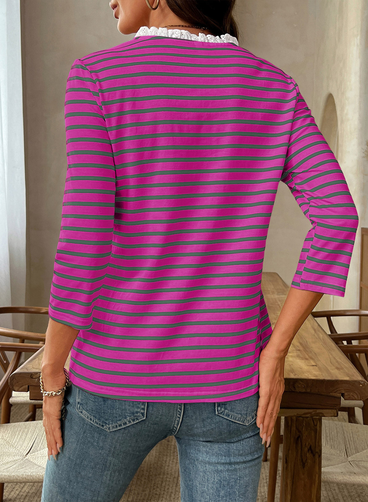 Womens Tops 3/4 Length Sleeve V Neck Loose Casual T Shirts