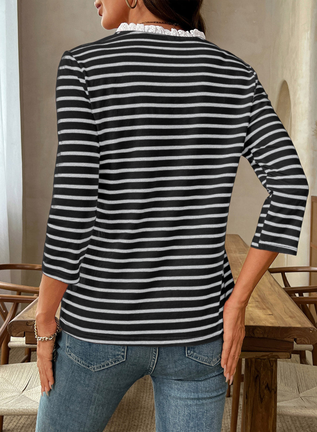 Womens Tops 3/4 Length Sleeve V Neck Loose Casual T Shirts