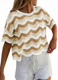 Dokotoo Women's Summer Crochet Tops 2026 Ruffle Striped Hollow Out Sweaters
