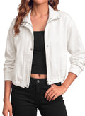 Dokotoo Womens Cropped Jean Jacket Zip Up Oversized Denim Jacket