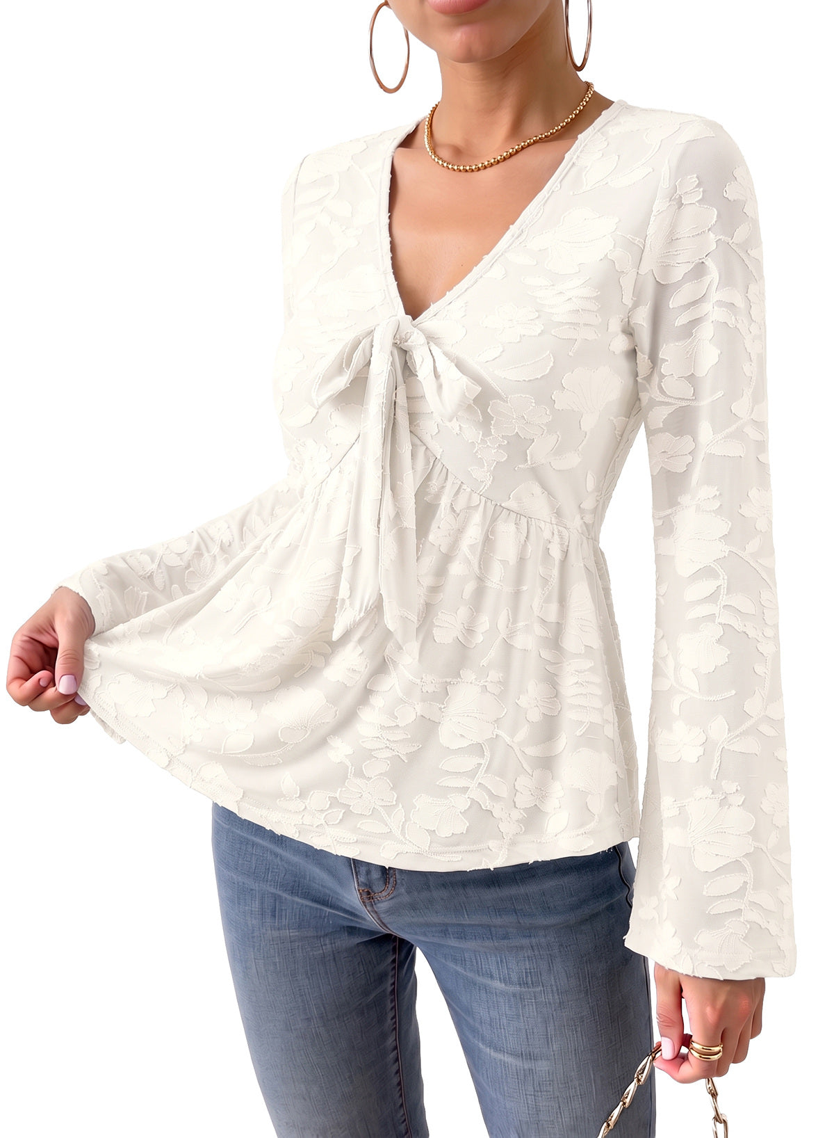 Dokotoo Cute Long Bell Sleeve Peplum Babydoll Tops Going Out Outfits