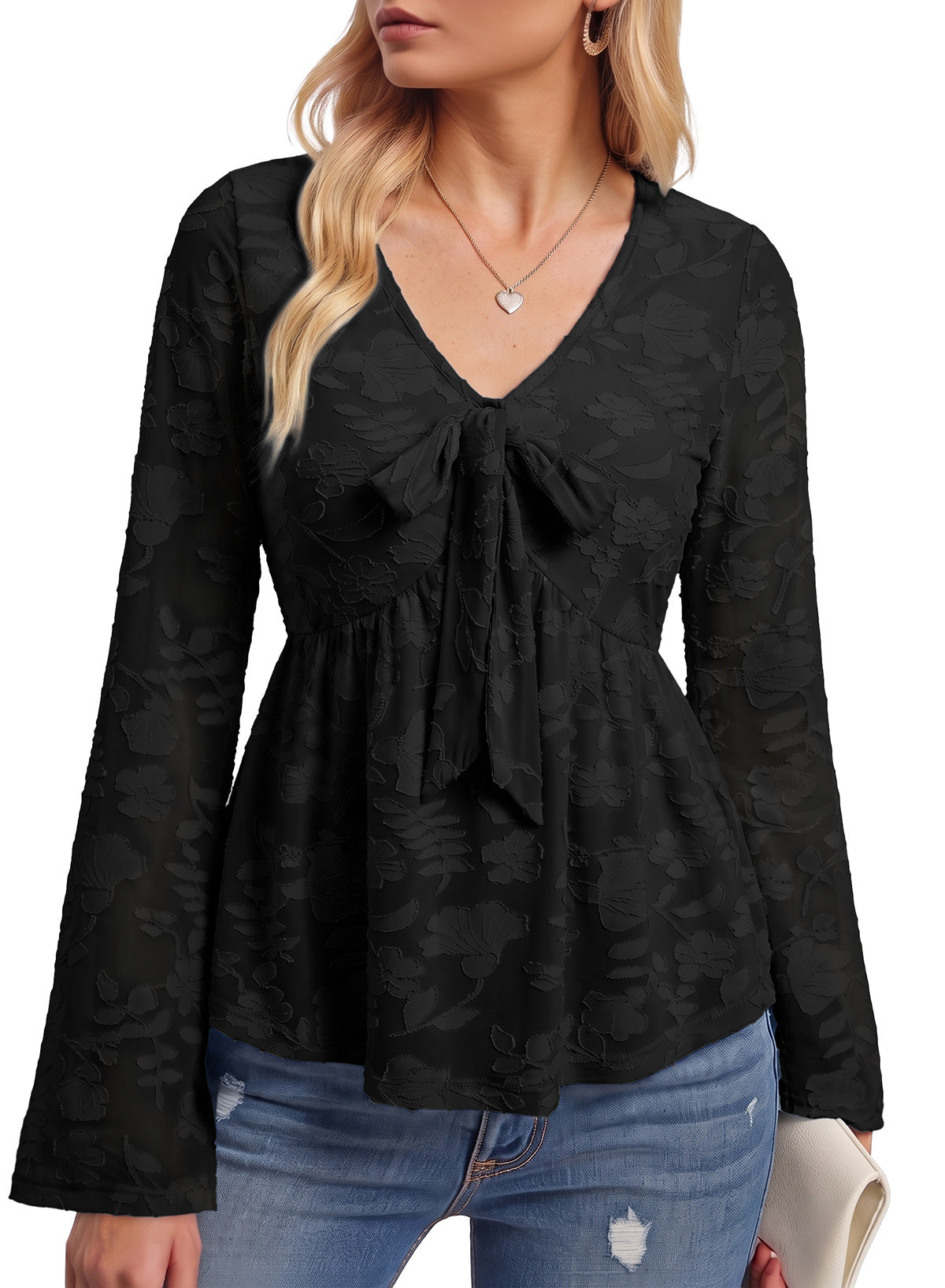 Dokotoo Cute Long Bell Sleeve Peplum Babydoll Tops Going Out Outfits