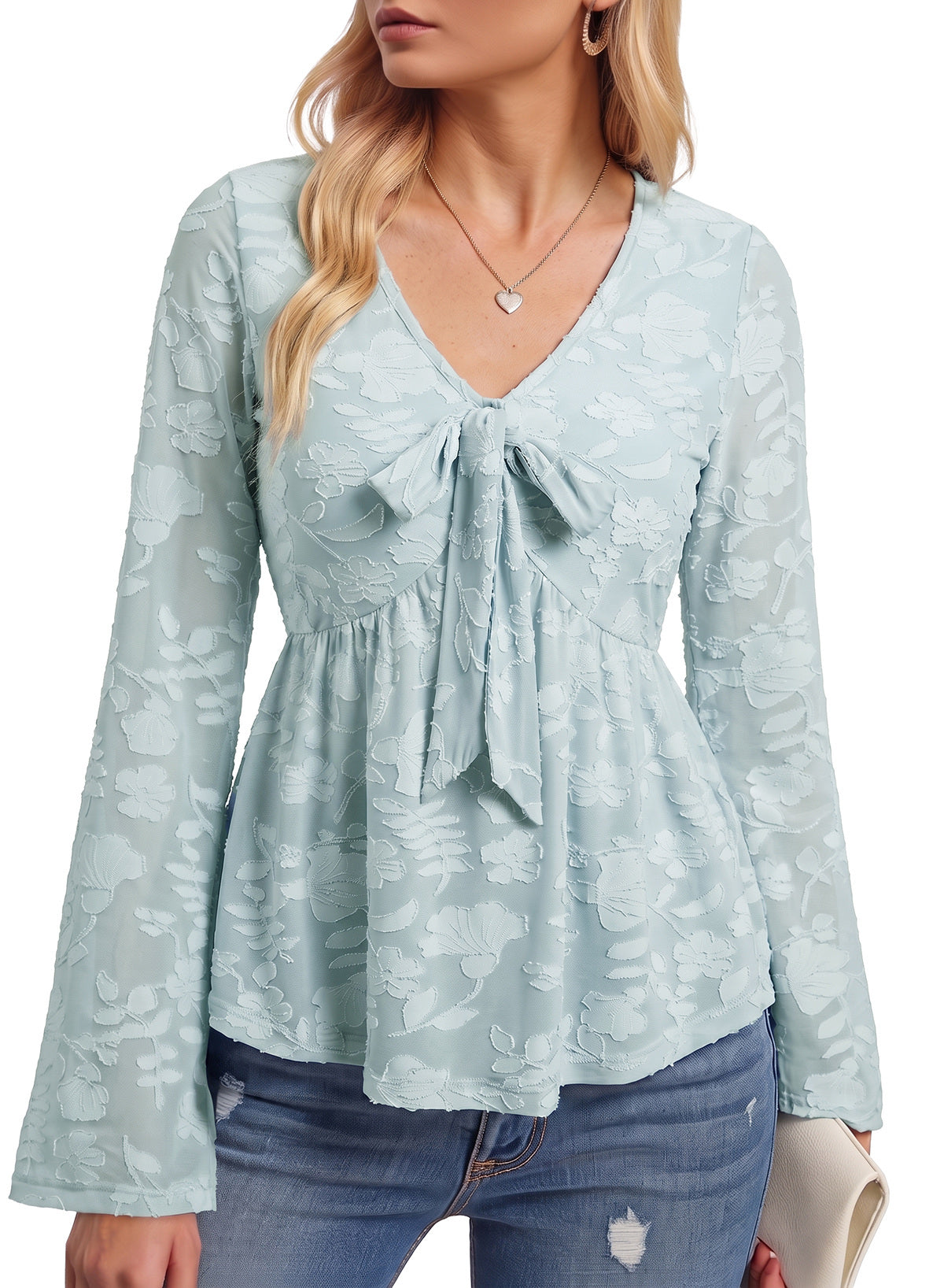Dokotoo Cute Long Bell Sleeve Peplum Babydoll Tops Going Out Outfits