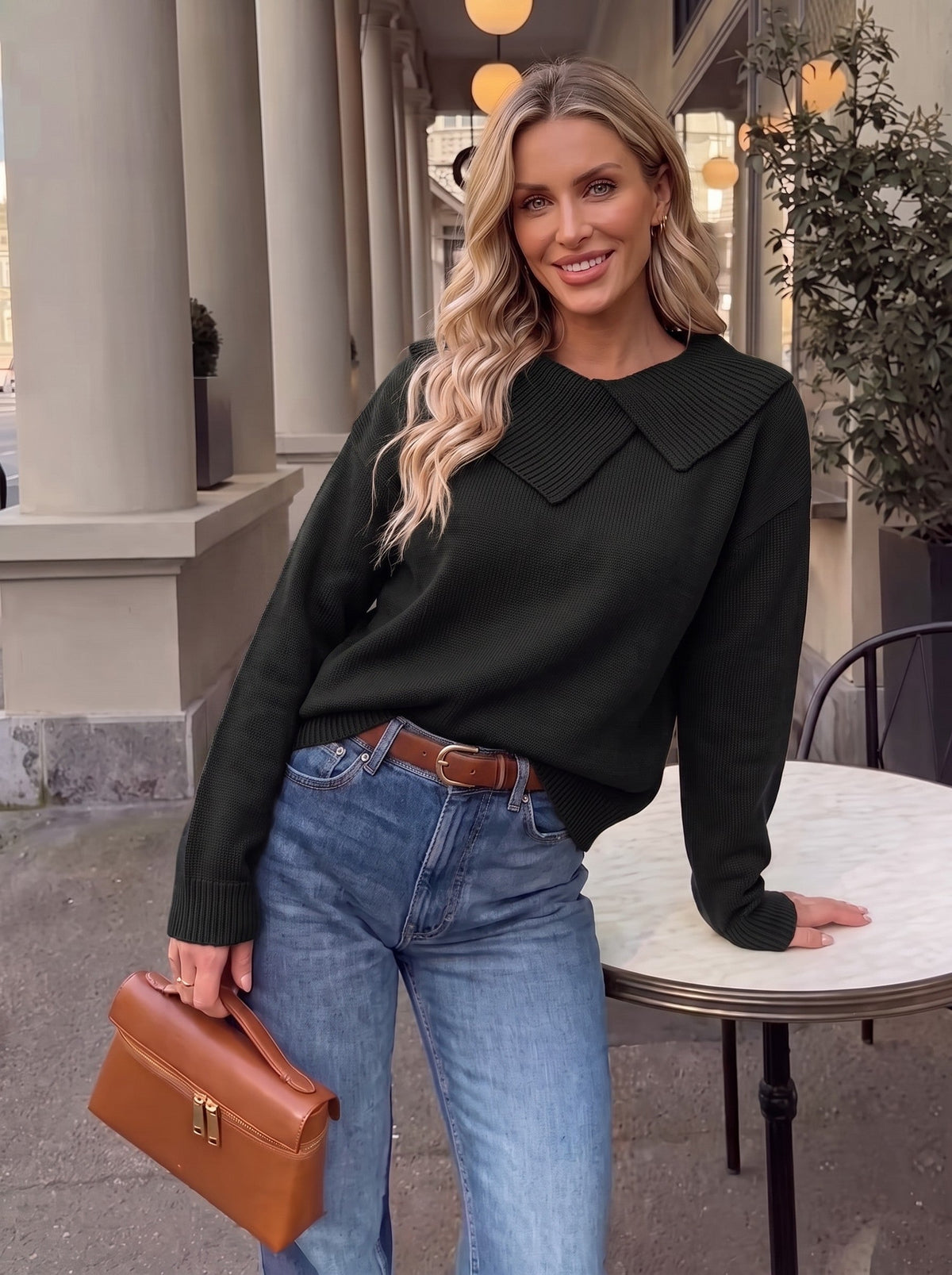 Asymmetrical Lapel Collar Pullover Sweater Tops