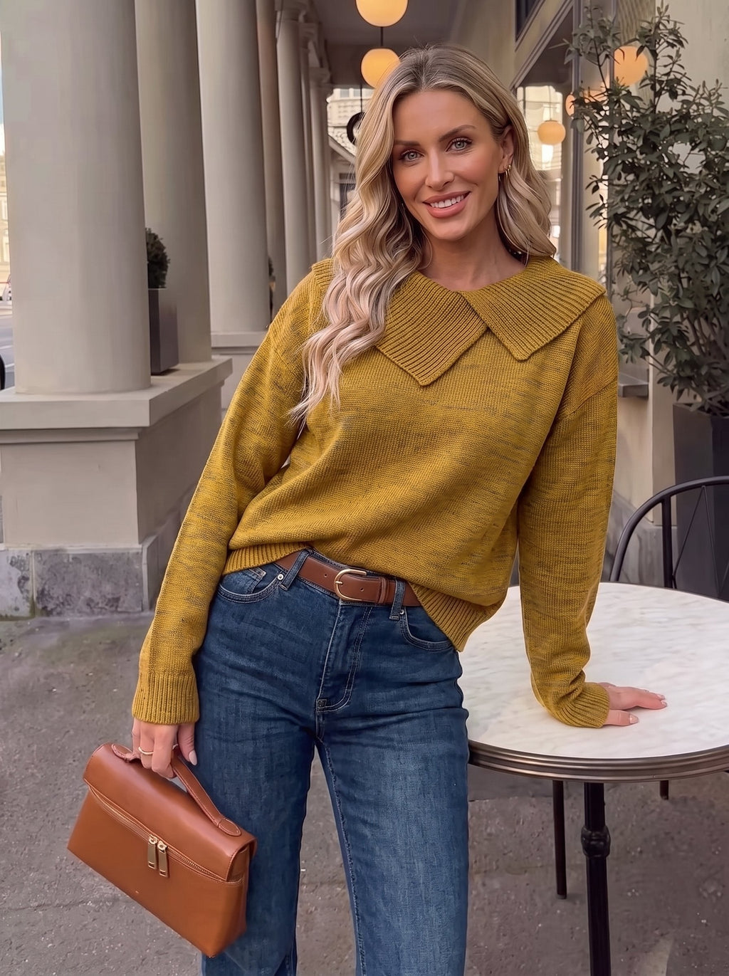 Asymmetrical Lapel Collar Pullover Sweater Tops