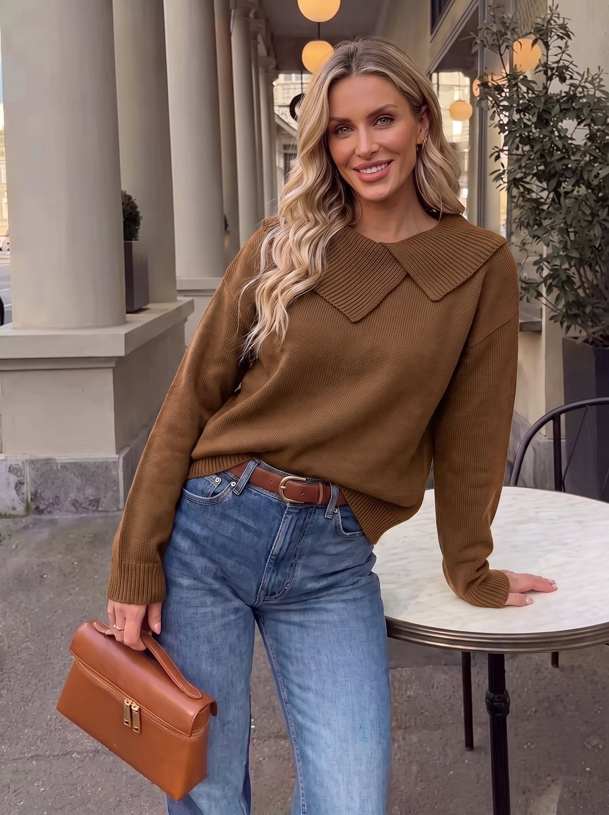 Asymmetrical Lapel Collar Pullover Sweater Tops