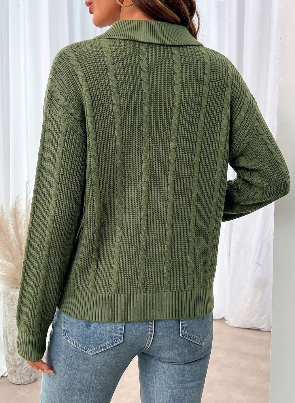 Dokotoo Sweaters for Women Long Sleeve Striped Color Block Button Polo Lapel Collar Cable Knit Casual Pullover Sweater Tops