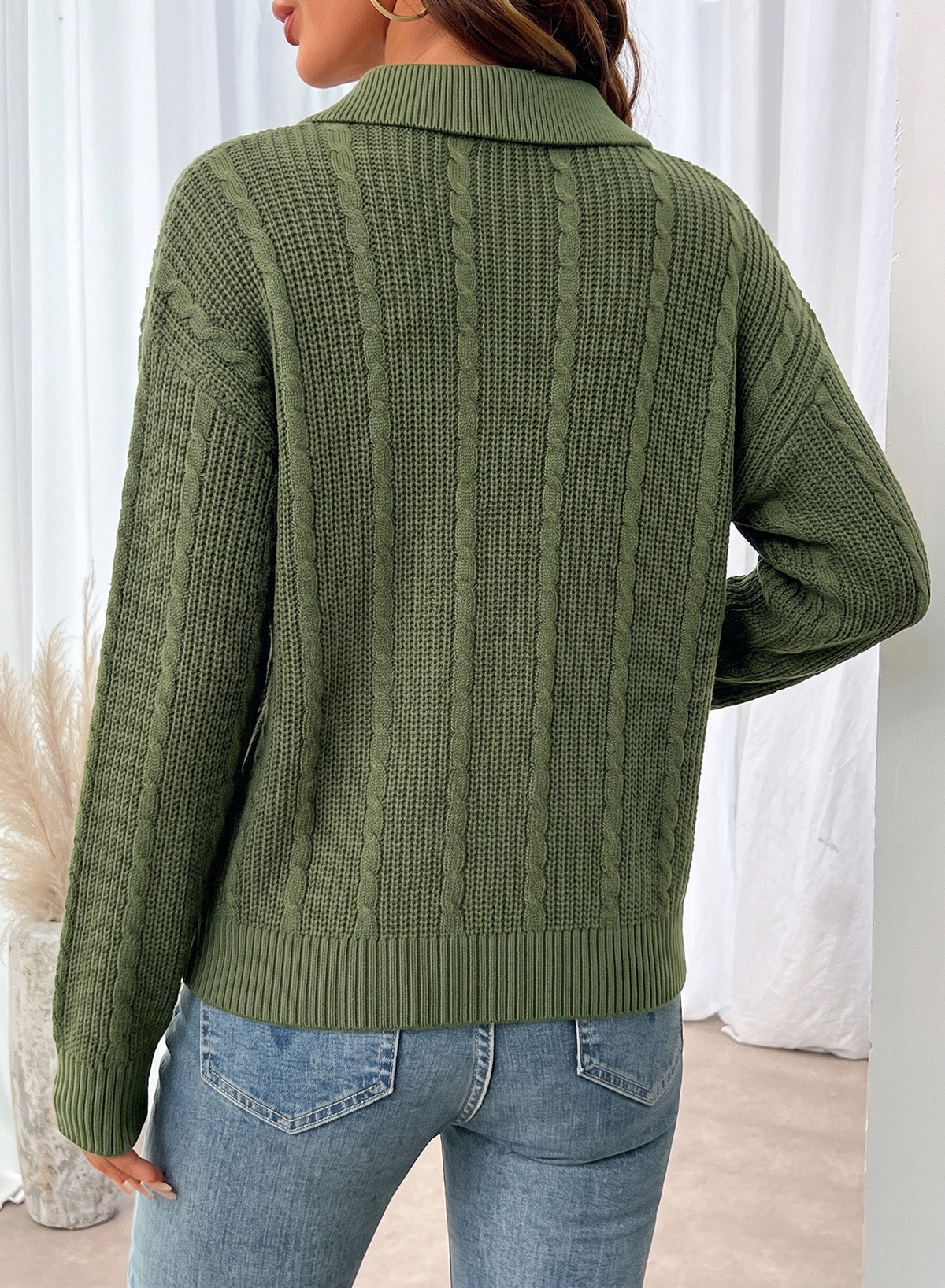Dokotoo Sweaters for Women Long Sleeve Striped Color Block Button Polo Lapel Collar Cable Knit Casual Pullover Sweater Tops